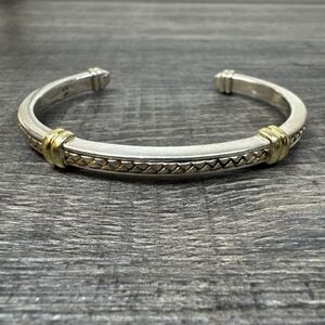 Scott Kay 925 Sterling  & 18K Gold Basket Weave  Statement Cuff Bracelet Vtg 750